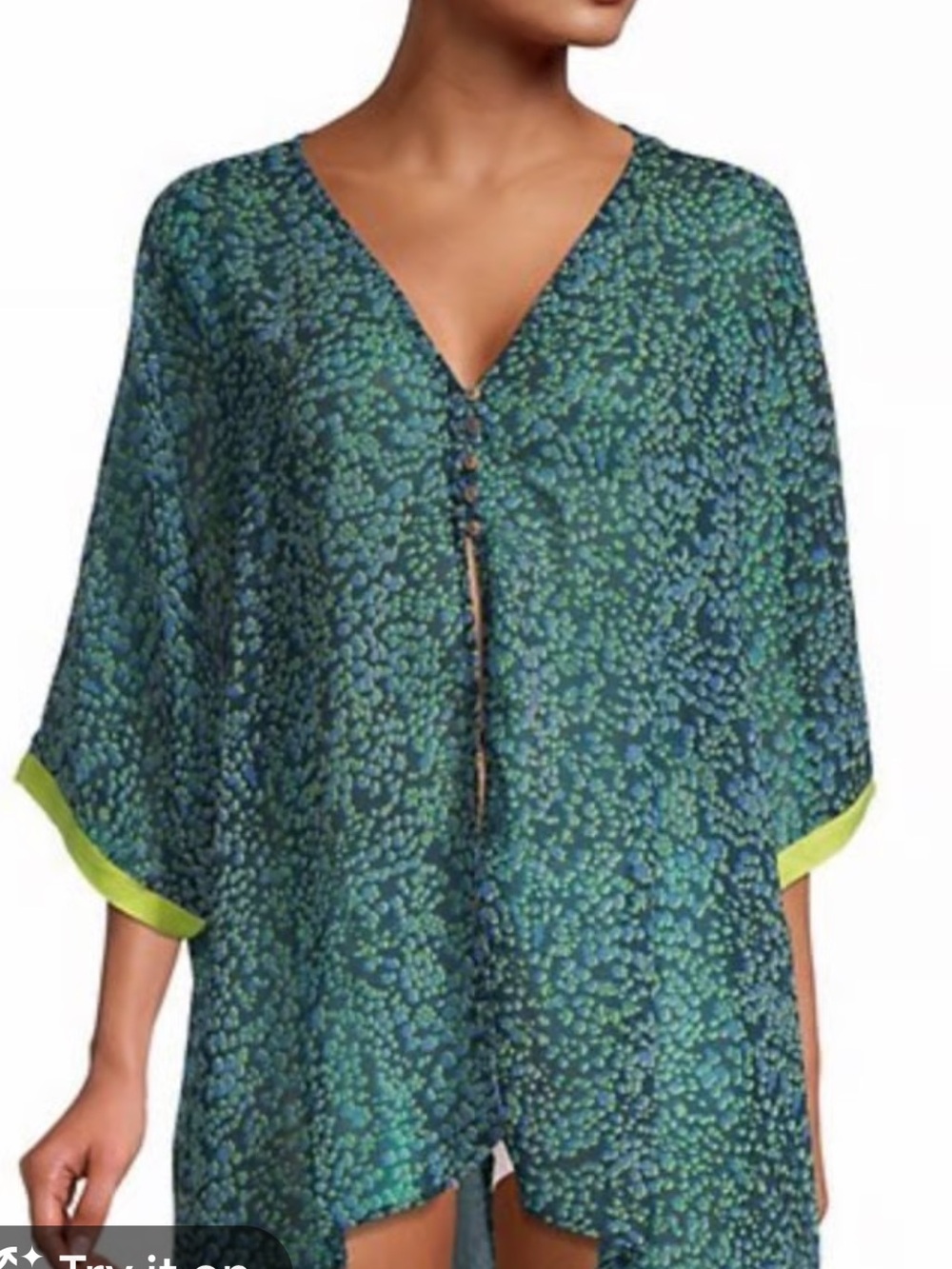 NWT FREE PEOPLE Women's Green Patterned V-Neck Tunic Top lounge size medium